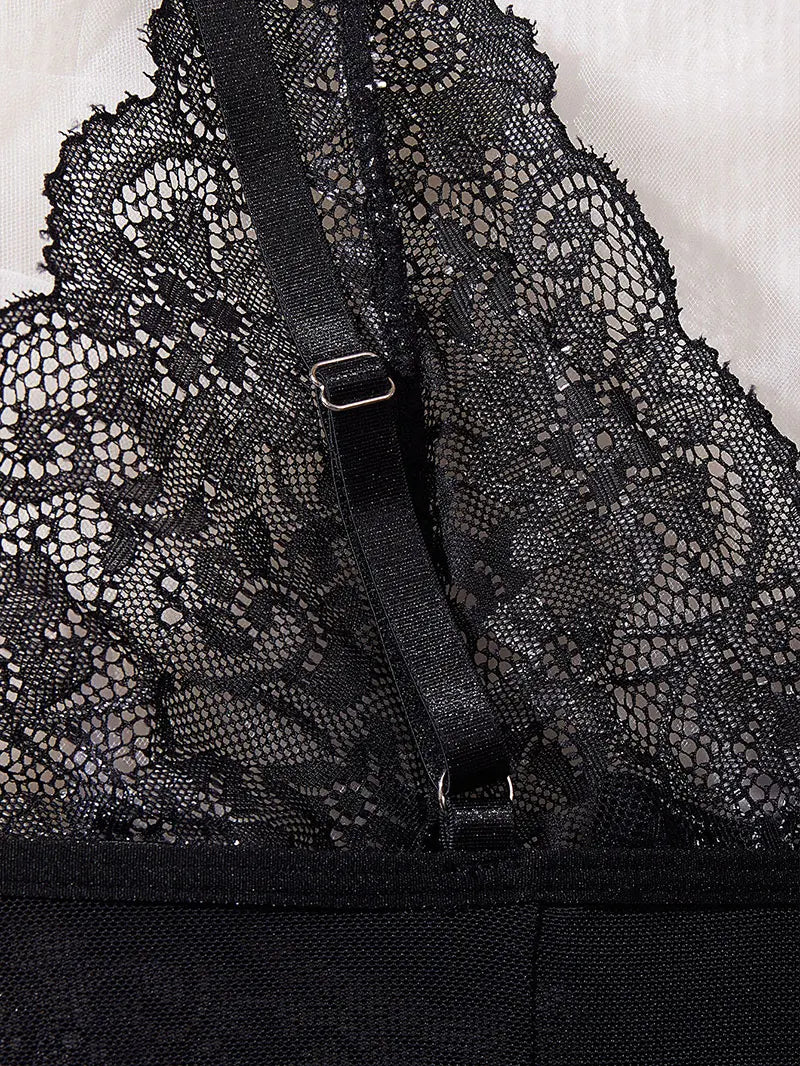Women's Nightgowns See Through Sexy Deep V Embroidered Nightdress Pajamas Thong Sleepwear Baby Doll Lingerie