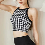 New High-end Yoga Lingerie Women's One-piece Fixed Cup Shock-proof Underwear Gathering Sexy Printed Wide Shoulder Strap Vest
