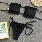 Sexy Pink Bandeau Frilled Bikini Swimsuit Female Swimwear Women Two-Pieces Bikini Set Bather Padded Bathing Suit Swim V1242B