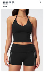Color Blocked Yoga Suit 2 Pieces Women Slim Sports Tank Top High Waist Leggings Shorts Outfit Tight Outdoor Running Fitness Suit