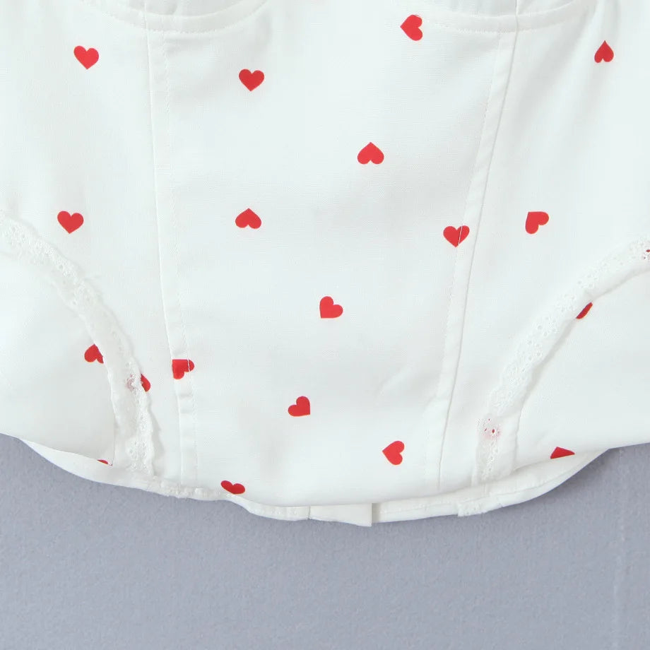 New Elegant Style Sexy Sweet Hot Girl Heart Print Slim Fit Strap Camisole Lace Trimmed Back Zipper Sleeveless Vest Charming GT1L