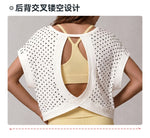 Summer Back Hollow Out Yoga T Shirts Women Polka Dot Print Short Sleeve Loose Sports Cover Up Breathable Training Fitness Tops