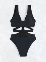 S - XL V Neck High Cut Out One Piece Swimsuit Women Swimwear Female Bather Monokini Cross Bandage Bathing Suit Swim Beachwear