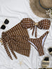 Sexy Coffee Polka Dot Print Bikini Set Women Bandeau Metal Shell Buckle Push Up Cover Up 3 Piece Swimsuit Bathing Suit Swimwear