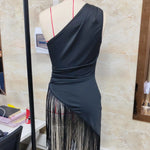 Women's Summer One Shoulder Tank Tops Fashion Sleeveless Solid Color Ruched Tassel Hem Slim Fit Vest
