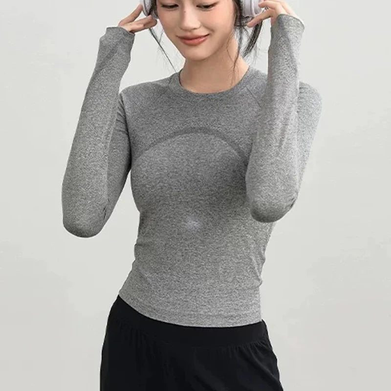 Women's round Neck Fitness Top for Autumn Running Training Pilates Yoga Workout Clothing Comfortable Training Top