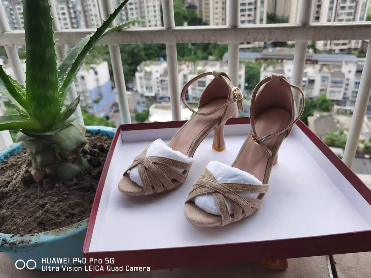 Spring 2026 Sexy High Heels 40-43 Fish Mouth Velvet Bun Heel Elegant Women's Sandals High Heels Shoes Suede Peep Toe Elegance