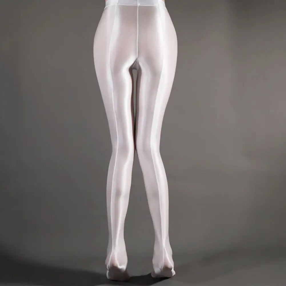 Women Leggings Stage Performance Glossy Shiny High Waist Fitness with Socks Stage Show Skinny Yoga Trousers Women Clothing