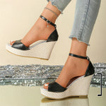 EUR Size 43 Leisure Espadrille Wedge Sandals Women Summer Chunky High Heels Shoes Silver White Platform Ankle Strap Sandals