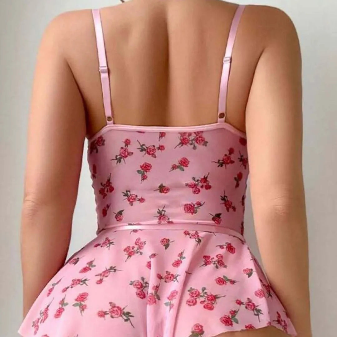 Sexy Hollow Women Bodysuit French Lace Ultra Thin Pink Printed Fabric Lingerie Summer Mesh Breathable Onesies Ladies Exotic Sets