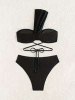 Sexy One Shoulder Black Bikini 2025 Woman Swimsuit Two Pieces Swimwear Female Thong Bikinis Set Bathing Suits Brazilian Biquini