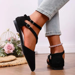 New Sandals for Women One Line Buckle Pointed Pointed-toe Flat-heeled Sandals Women's Suede Fashion Women'S Black Flats Shoes