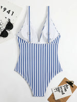2026 Striped One Piece Swimsuit Vintage Swimwear Women V-neck Bathing Swimming Suit Female Summer Beachwear Bodysuit