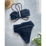 Sexy 3D Flower Wrinkled Female Swimsuit High Waist Bikini Women Swimwear Two-pieces Bikini set Bather Bathing Suit Swim Y4939