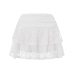 Womens Mini Skirt Lace Flower Low Waist A-Line Layered Ruffled Skirt for Daily Party Club