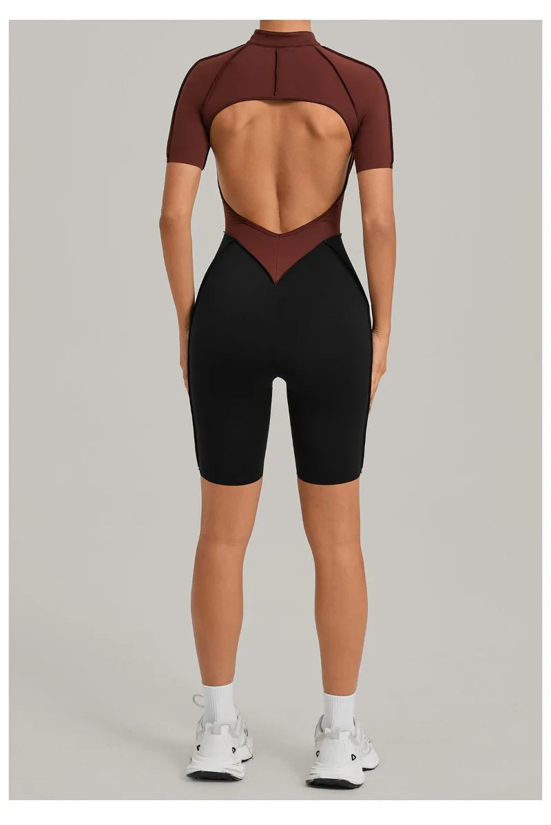 Women's Seamless Yoga Jumpsuit Sports Workout Running Hip-lifting Slim Fit Shorts One-Piece Training Fitness Gym Bodysuit