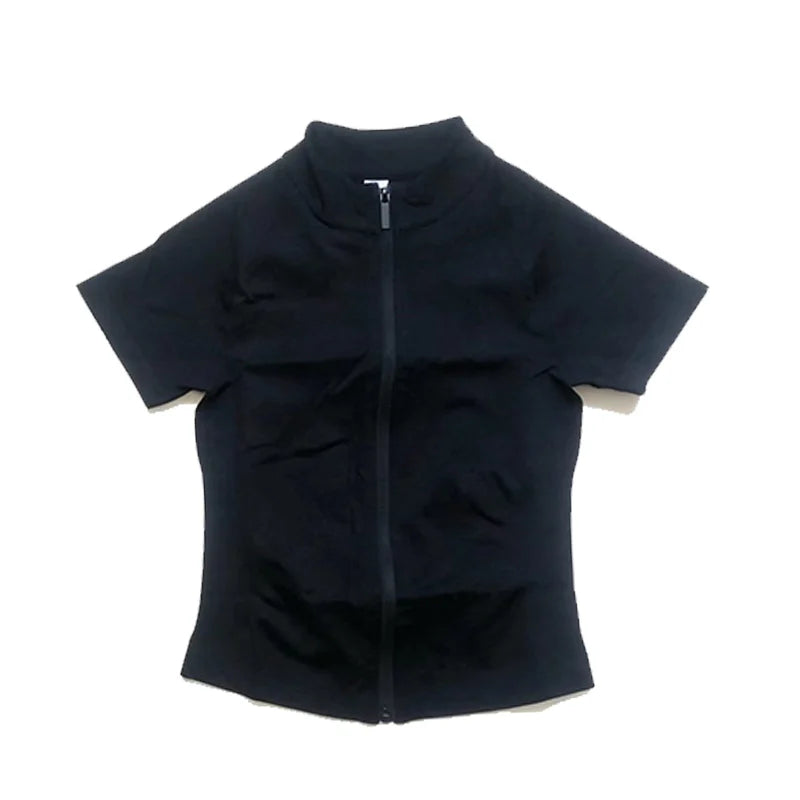 Short Sleeve Zippy Yoga Top Sports Tee Women Running Jacket Seamless Gym Tops Clothes Fitness Pilates Breathable Workout Shirts
