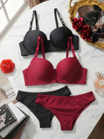 hot selling 2 set Solid Lingerie Set For Women Gathering Push Up Bra daily Women Underwear Set For Date Night Sexy Lingeri J2611