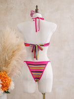 Sexy Black Stripe Knitted One Piece Swimwear Skirts Sets 2026 Women Metal Circle Hollow Out Backless Bathing Suit Thong Swimsuit