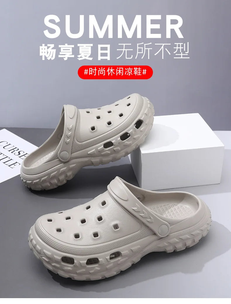 Men Summer Slippers Close Toe Leisure Clogs Soft EVA Anti-slip 2 Way Wear Shoes Couples Indoor Beach Slides Street Sandals