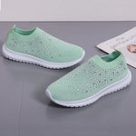 Women's Slip-On Crystal Sneakers 2025 Breathable Mesh Plus Size 35-43 Casual Flats Women Comfort Soft Sole Running Walking Shoes