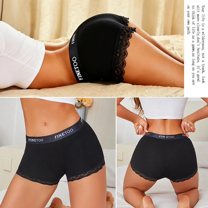 Women's Cotton Lace Boyshorts Sexy Letter Belt Breathable Boxer Panties High Waist Stretch Briefs Comfortable Sport Shorts S-XXL