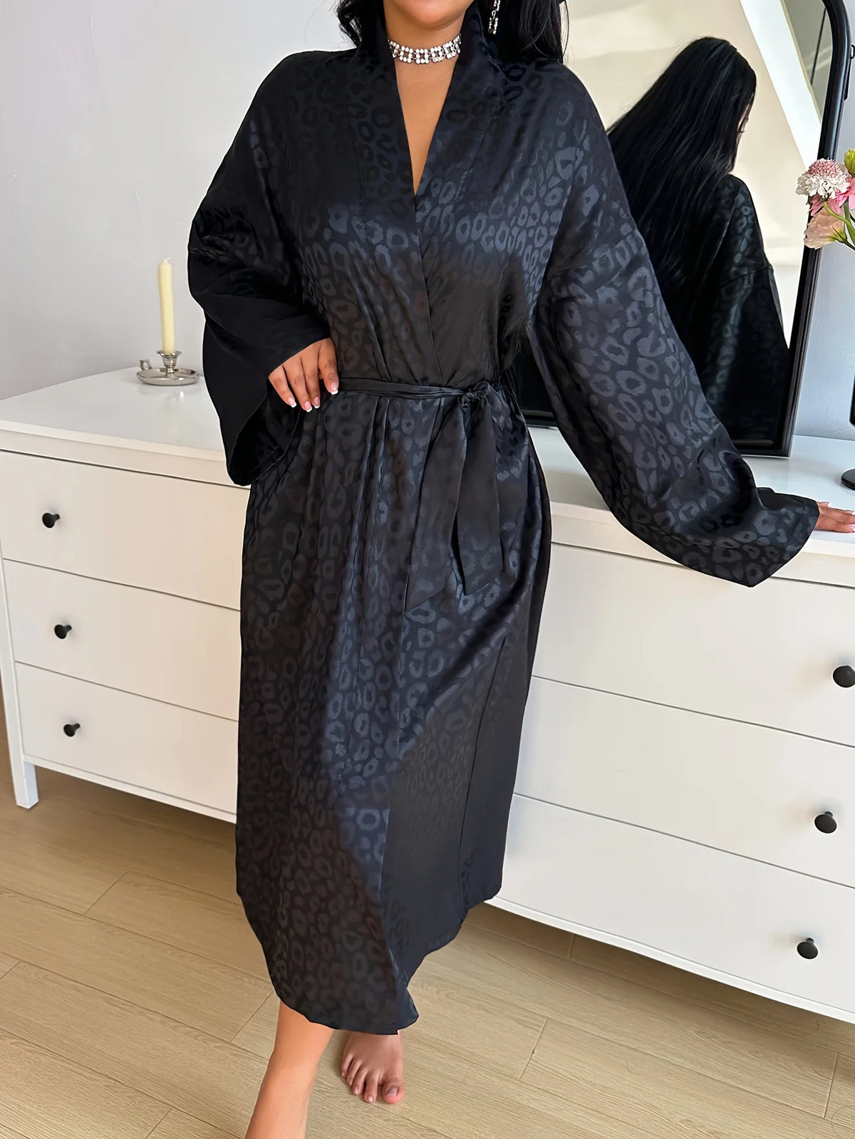 Four Seasons Retro Women's Robe Elegant Casual Jacquard Long Sleeve Pajamas BeltedBathrobe Loungewear