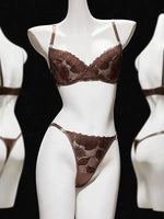 Sexy French Push-Up Bra Set Leaf Pattern Lace Embroidery Ultra-Thin Lingerie TFSJ