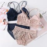 Women Lace Bra And Briefs Set Backless Bralette Solid Color Underwear Wireless Lace Bra Top Sexy Lingerie Set Female Intimates