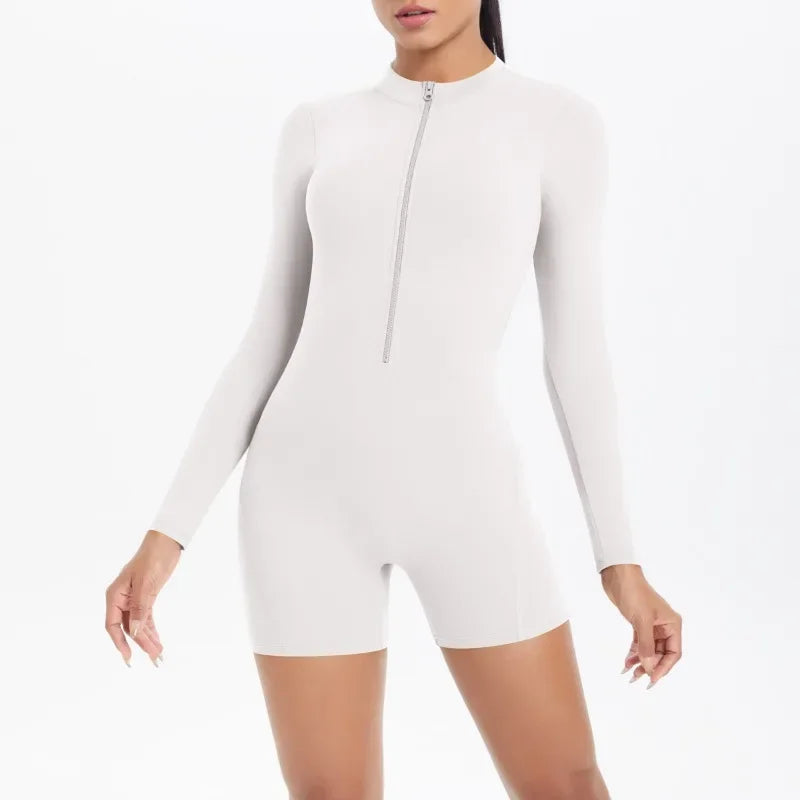 Women's Yoga Jumpsuits Sports Fitness Backless Half Zipper Peach Hip-Lifting Naked Feel Gym Running Workout One-Piece Bodysuits