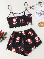 Christmas Santa Claus Element Print Pajama Set for Women's Sleepwear 2 Pieces Crop Tops and Shorts Homewear Loungewear