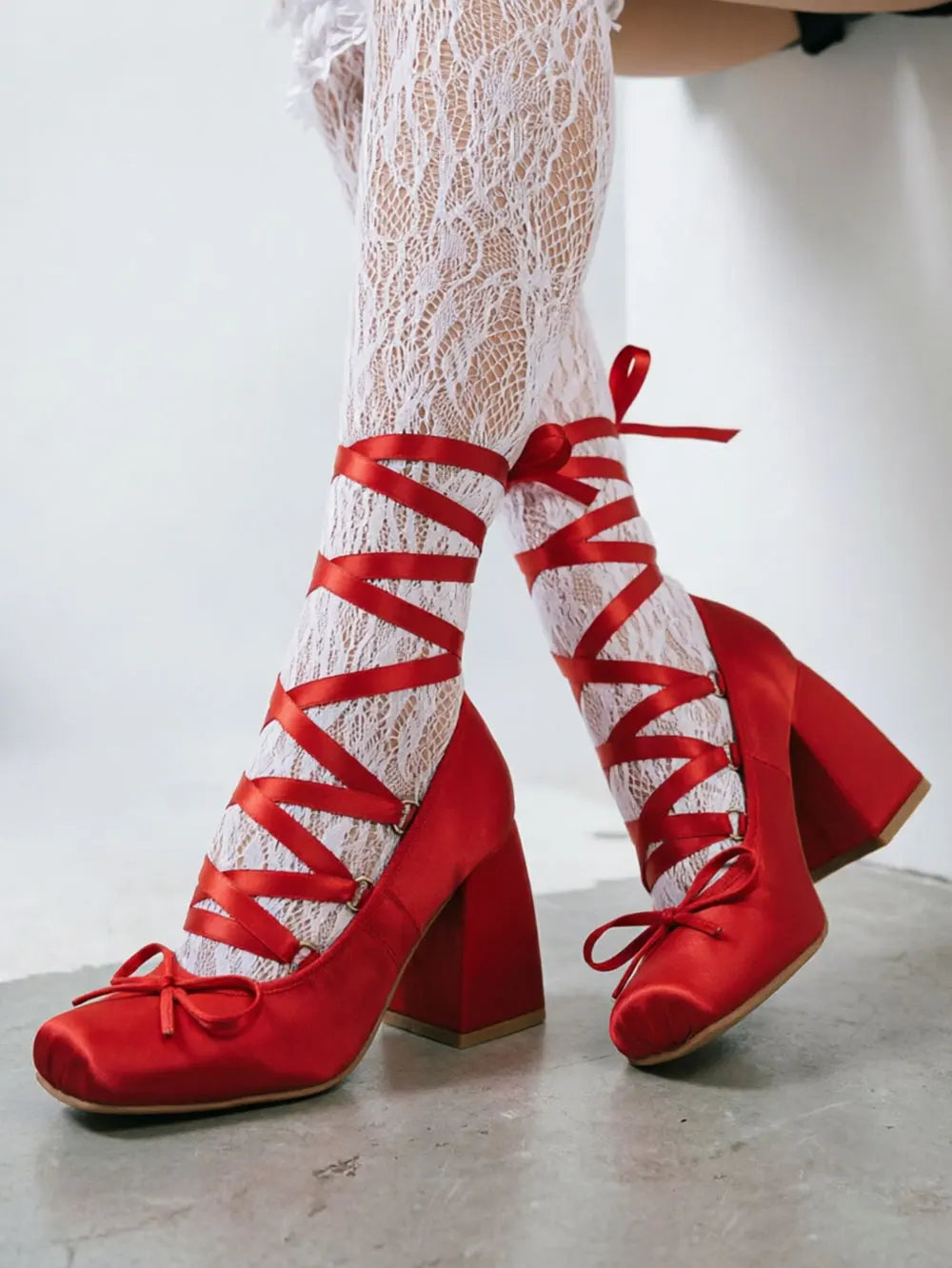 2026 Big Size 43 Cute Red Lolita Ankle Wrap Pumps Sweet 9cm Square High Heels Gothic Cosplay Ballet Style Mary Janes Shoes Women