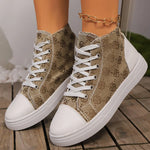 Fashion Flower Embroidery Canvas Shoes Women Spring Autumn Lace Up High Top Canvas Shoes Woman Round Toe Flats Sneakers Female