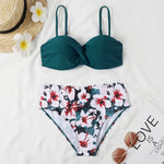 Print Bandeau Bikini Swimsuit Women Push Up Bikini Set Swimwear Female High Waisted Bathing Suit Beach Wear Brazilian Biquini