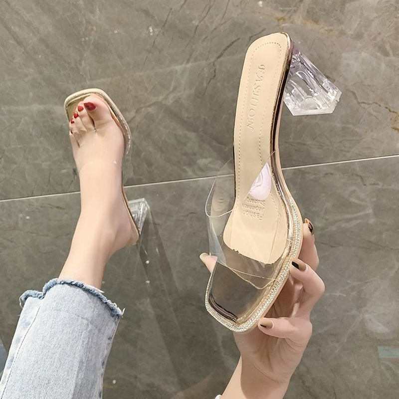Summer Women Pumps Sandals PVC Jelly Slippers Open Toe High Heels Women Transparent Perspex Slippers Shoes Heel Clear Sandals