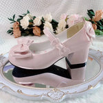 Lolita Style Cute Round Head Jane Pumps With Bow Women's Sweet Party Dress Midi Heels Shoes Fashion PU Sandals