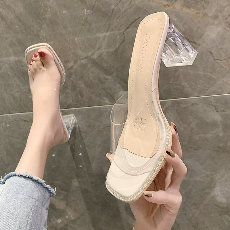 Summer Women Pumps Sandals PVC Jelly Slippers Open Toe High Heels Women Transparent Perspex Slippers Shoes Heel Clear Sandals