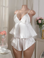 Y2K Sexy Women's Satin Cami Pajama Set Backless Crop Top and Shorts Coquette Aesthetic Lingerie Sleepwear for Women