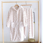 Winter Couple Flannel Pajamas Set Long Thickened Suit with Long-Sleeved Hooded Tops And Pants for Men /Women Home Comfort Wear