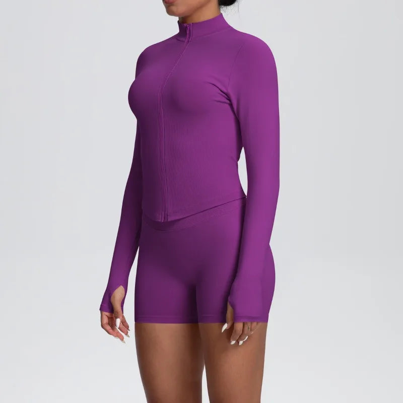 Women's Seamless Yoga Set Slim Fit Breathable High Elasticity Zipper Sports Set Outdoor Leisure Running Fitness Set