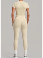 Women Tracksuit Yoga Sets Short Sleeve Slim Sports T Shirts Workout Clothes Outdoor Tight High Waist Pocket Pants Fitness Suits