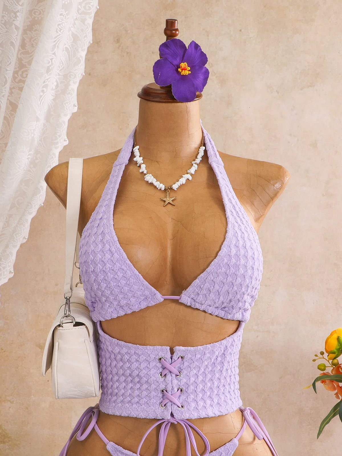 Sexy Black Plaid Print Holiday Bikinis Sets 2026 Women Bandage Cross Fishbone Top 3 Piece Swimsuit Summer Bathing Suit Swimwear