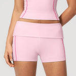 Quick Dry Contrast Color Yoga Shorts 2026 Tights Hip Lifting Workout Fitness Leggings High Waist Folded Running Athletic Shorts