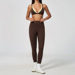 NCLAGEN Women Sportwear Fake 2 Piece Thin Strap Sports Suit Casual Running Bra Pants Workout Outfit Activewear Pilates Yoga Set