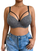 Plus Size Geometric Print Bra Women Underwire Push Up Bra Adjustable Strap 3 Hooks Back Side Support Ladies Lingerie