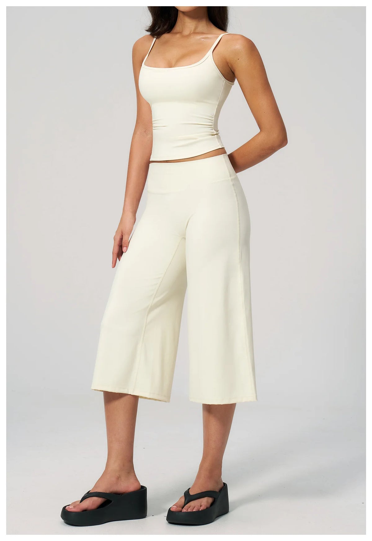 Gym Workout Yoga Sets Women Square Neck Slimming Sports Tank Top Fitness Gym Suit Outdoor High Waist Flare Pants Two-piece Set