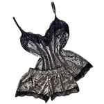 Summer Lace Sleepwear Sexy Satin Pajamas Set Women Nightshirt 2 Pieces Crop Tops and Shorts Set Homewear Loungewear