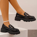 Fashion Metal Decor Platform Loafers Women 2026 Slip On Thick Sole Oxford Shoes Woman Plus Size Snake Pattern Pu Leather Shoes
