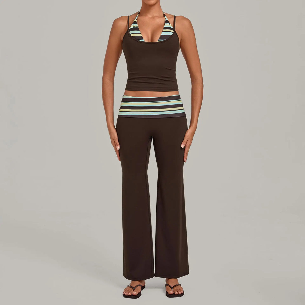 Women's Sleeveless Yoga Set Sports Workout High Waist Butt-Lifting Flared Pants Suits Beautiful Back Slim-Fit Running Vest Sets