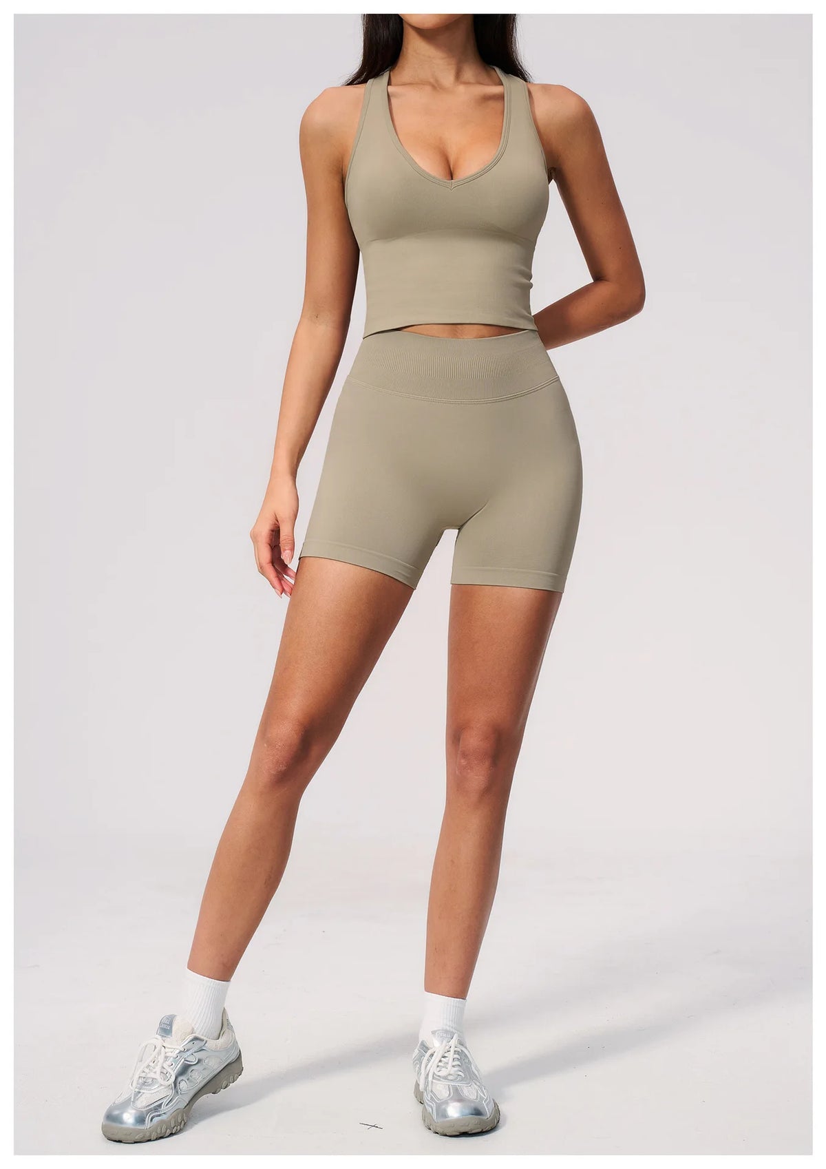 Seamless Gym Yoga Sets Women Breathable I-shaped Shock-absorbing Slim Sports Tank Top High Waist Shorts Training Fitness Suit